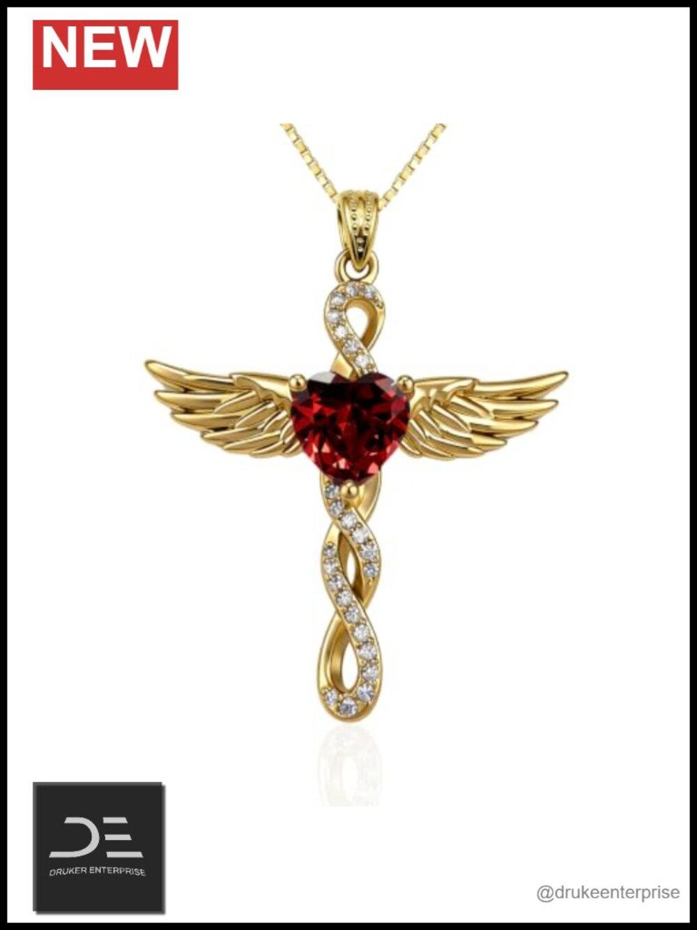 18K Gold Plated Angel Wings Infinity Cross Pendant Necklace